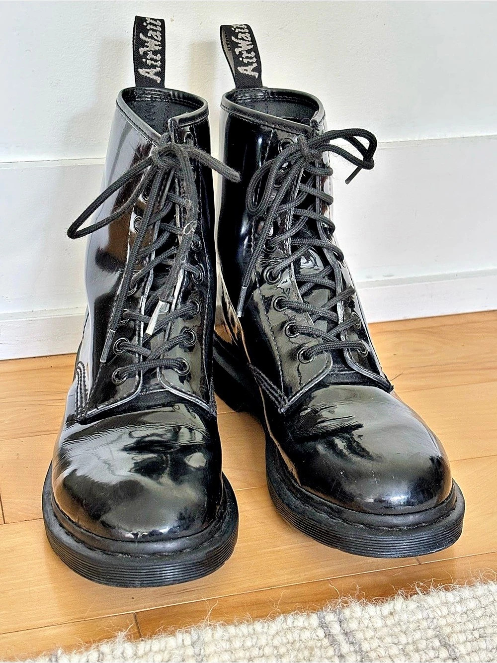 Dr. Martens 1460 Patent Leather Lace Up Boots Patent Leather Combat Boots Black